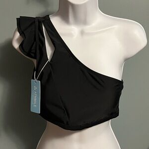 Athmile Black One-Shoulder Ruffle Swimsuit Top only NWT Medium